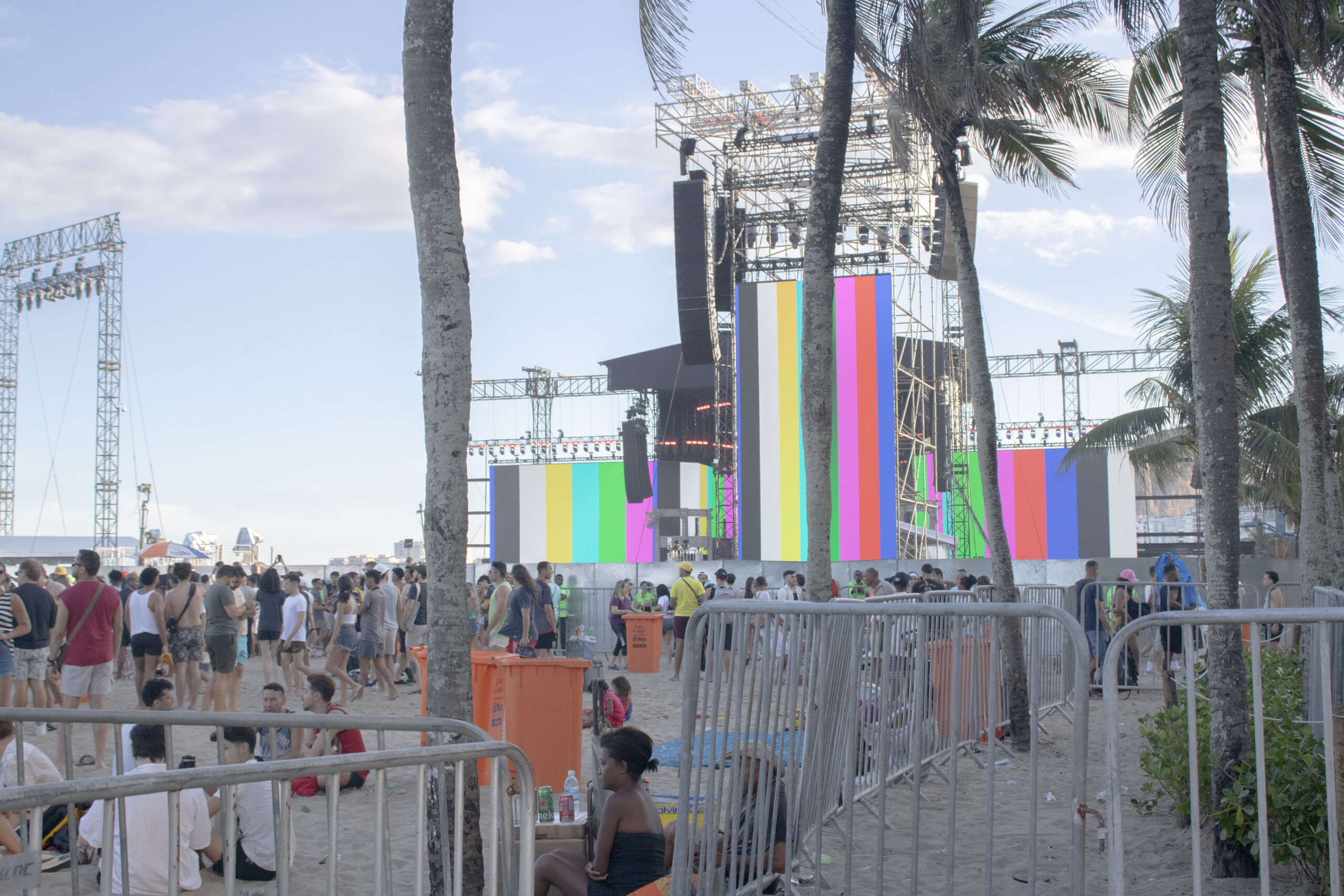 Stage setup on the sand at Copacabana Beach for the Lady Gaga concert